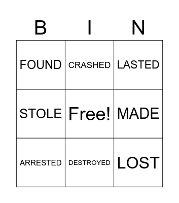 SIMPLE PAST VERBS Bingo Card
