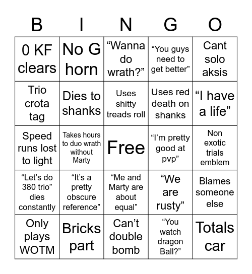 JaTaeGames bingo Card