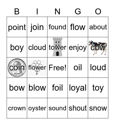 oi/oy, au/aw, ou/ow Bingo Card