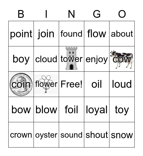 oi/oy, au/aw, ou/ow Bingo Card