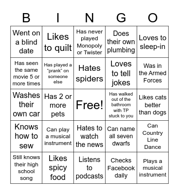Get to Know You Bingo Card