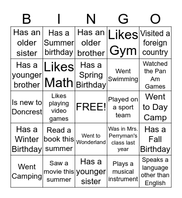 CLASSMATE SEARCH Bingo Card