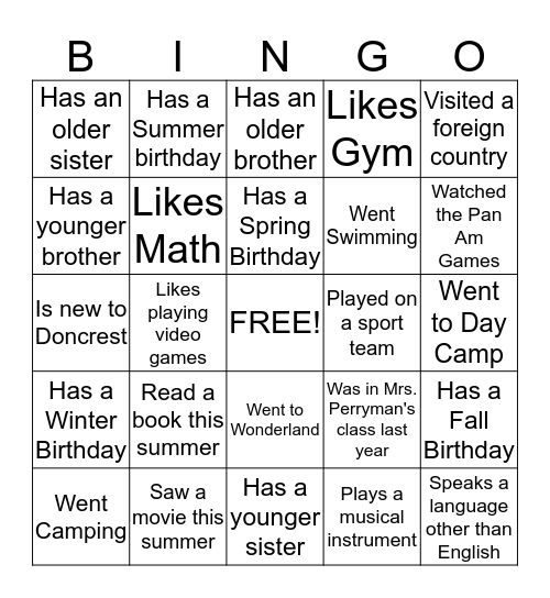 CLASSMATE SEARCH Bingo Card