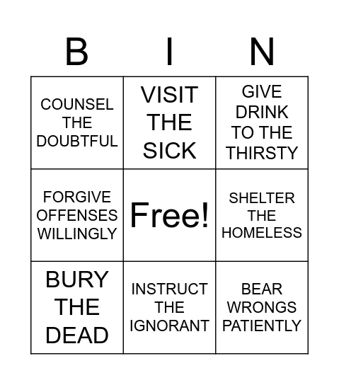 WORKS OF MERCY Bingo Card