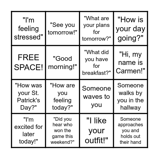 Buddy Bingo Card