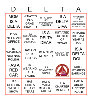 FIND THE DELTA BINGO Card