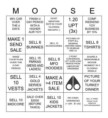 MOOSEGIVING Bingo Card