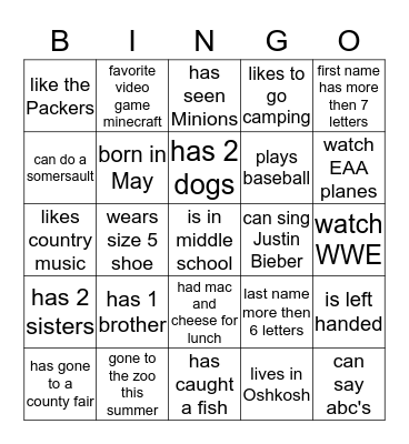 Untitled Bingo Card
