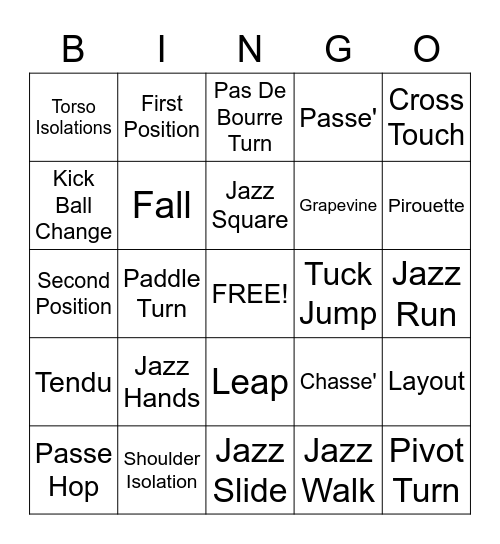 Jazz Dance Bingo Card