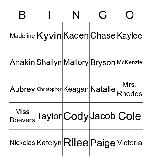 Mrs. Rhodes Class Bingo Card