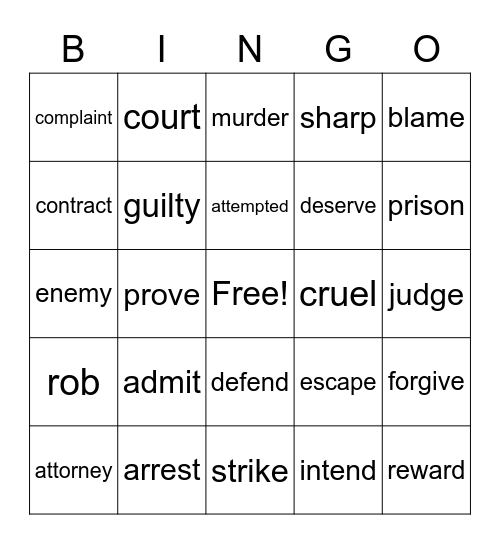 B1+ Vocab List 4 Bingo Card