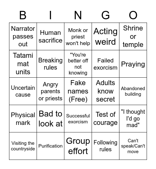 Kowabana Bingo Card