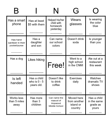 Parent Seminar Icebreaker Bingo Card