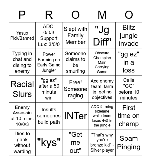 League of Legends - Ranked Edition Bingo Card