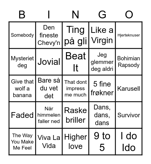 Musikkbingo! Bingo Card