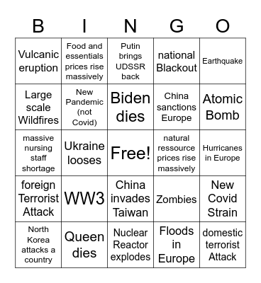 2022 Disaster Bingo Card