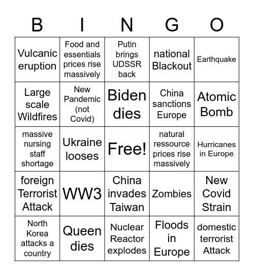 2022 Disaster Bingo Card