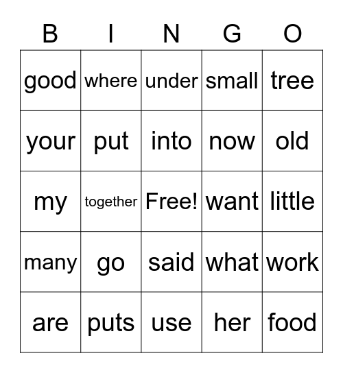 Unit 3 High Frequency Words Bingo Card