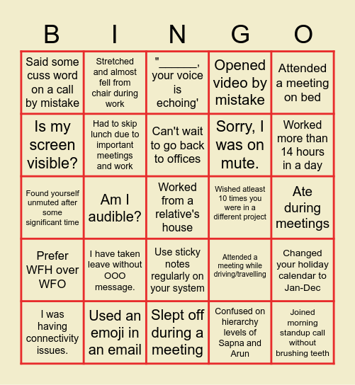 DBM FUN Bingo Card