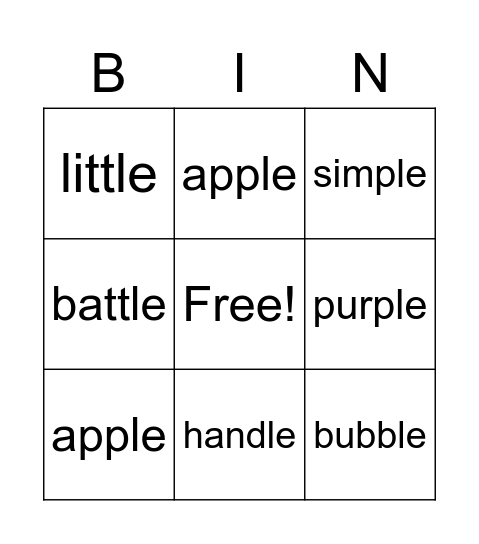 words-ending-in-le-bingo-card