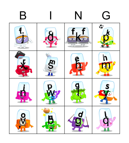 Alphablocks Phase 2 Bingo Card