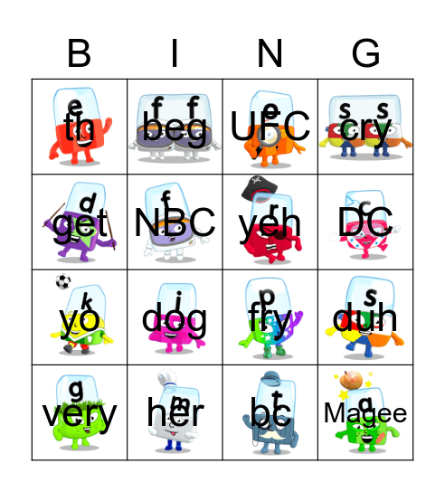 Alphablocks Phase 2 Bingo Card