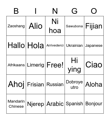 Language Bingo Card