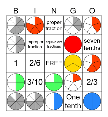 3rd grade Fractions Bingo Set 1 Bingo Card
