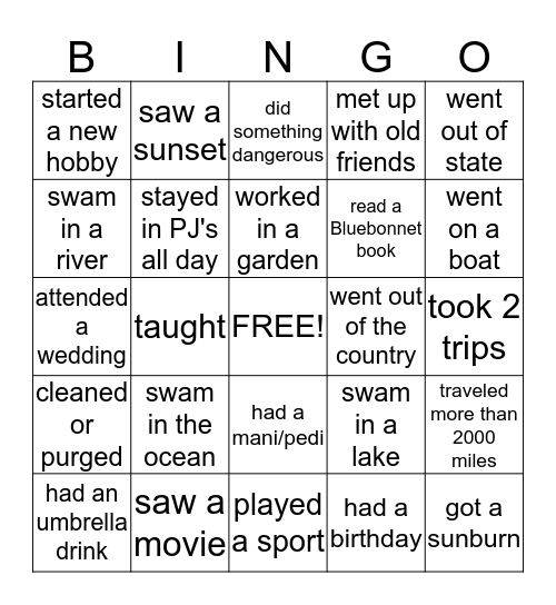 This Summer . . . Bingo Card