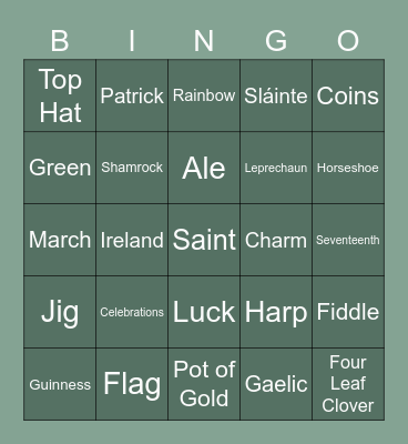 St Patrick's Day Bingo Card