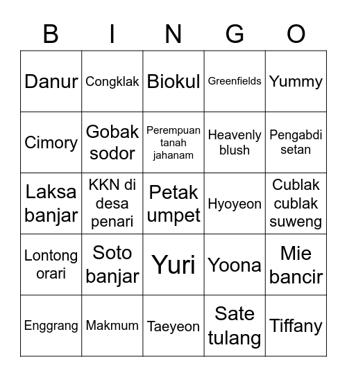 Hoyeon's Bingo Card