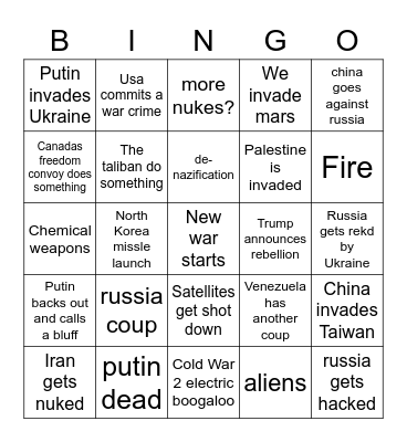 War games 2022 Bingo Card