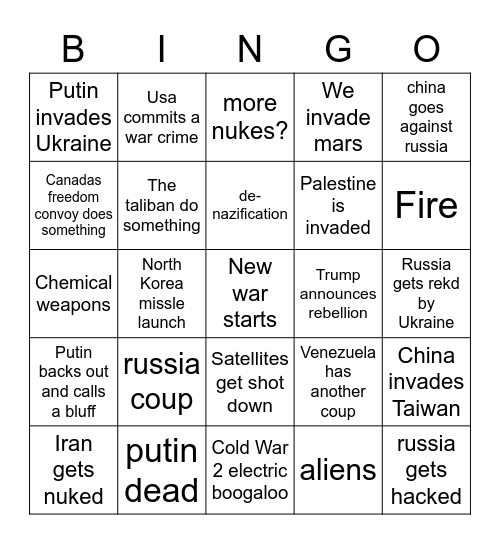 War games 2022 Bingo Card