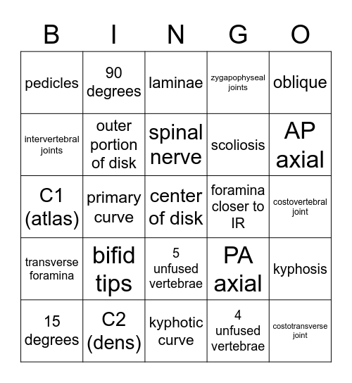 Spine Bingo Card