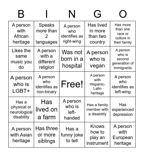 Diversity and inclusion OWW Bingo Card