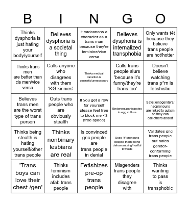 Unintentionally Transphobic Tucute Bingo Card