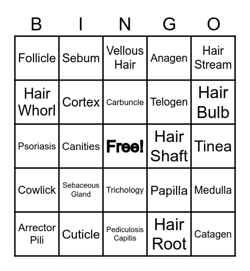 Properties of the Hair & Scalp Bingo Card