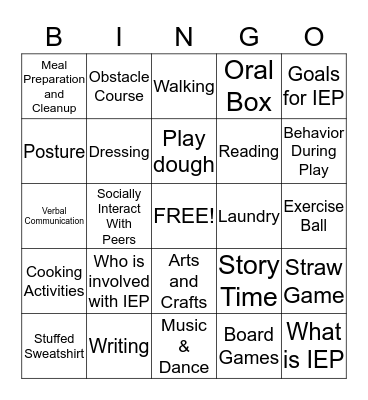 Family Based Treatment & IEP Bingo Card