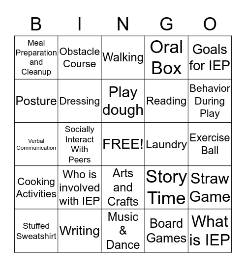 Family Based Treatment & IEP Bingo Card