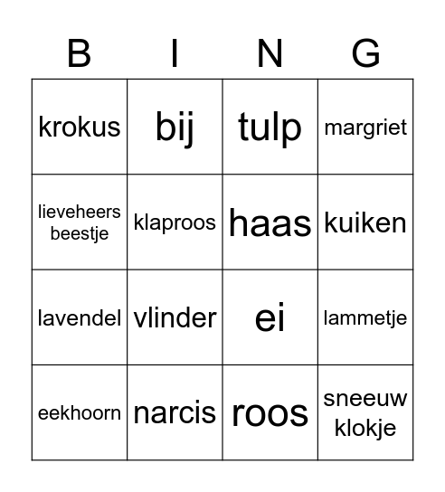 Lente bingo Card