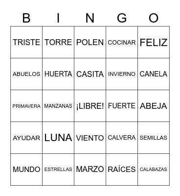 4th Grade Bingo Card