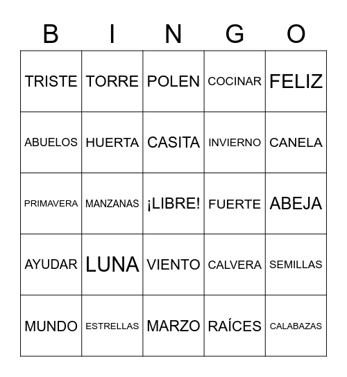 4th Grade Bingo Card