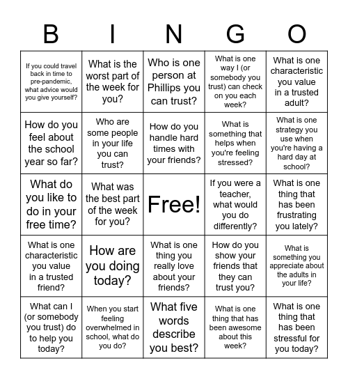Checking on Others BINGO Card