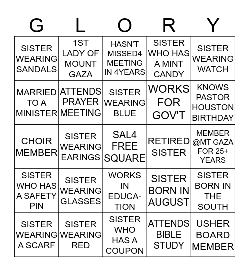 4th ANNUAL SISTER APPRECIATION LUNCHEON 2015 Bingo Card