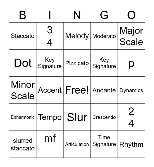 Music Elements Bingo Card