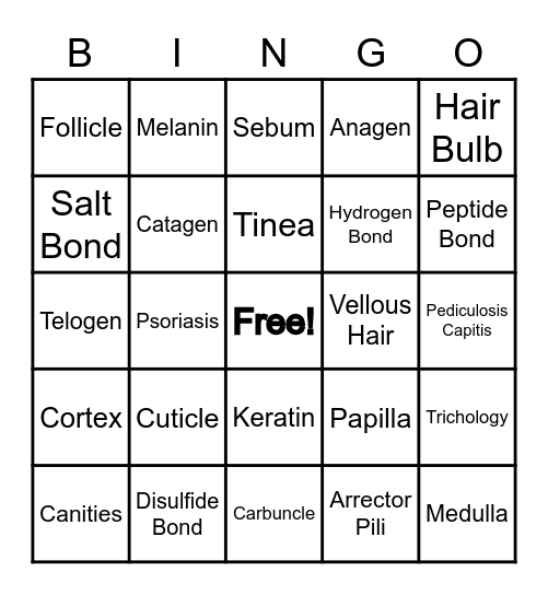 Properties of the Hair & Scalp Bingo Card