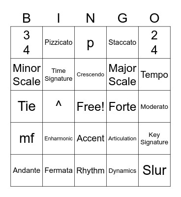 Musical Elements Bingo Card