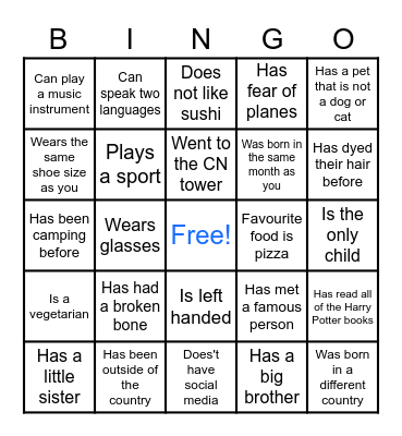 Name Bingo Card