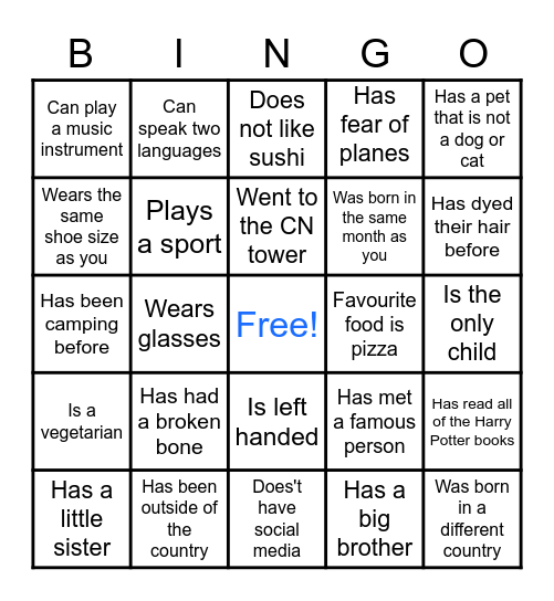 Name Bingo Card