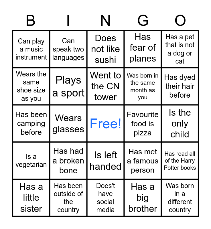 Name Bingo Card